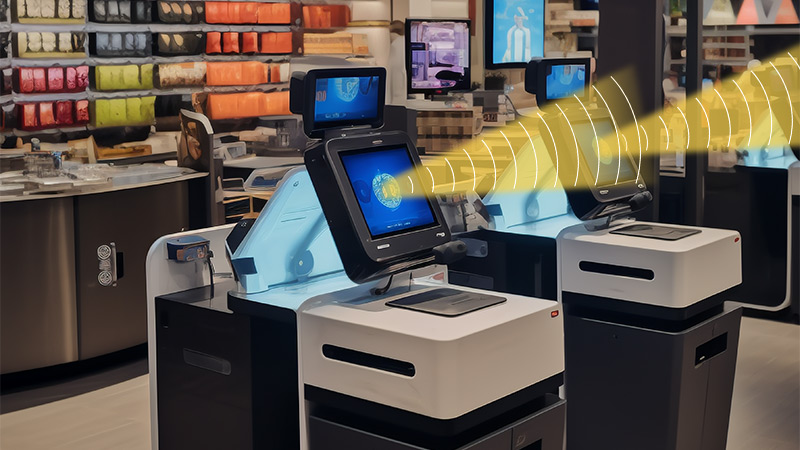 自助終端設備集成定向聲模組，定向發聲示意圖