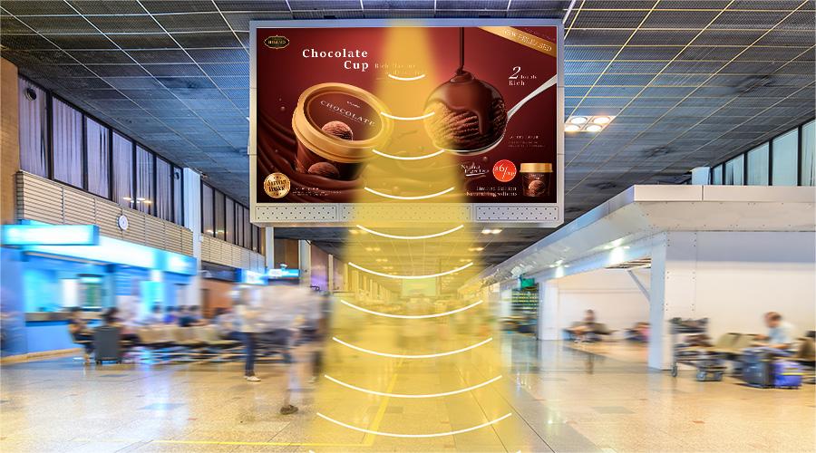 廣告數字標牌定向音響，定向發聲示意圖