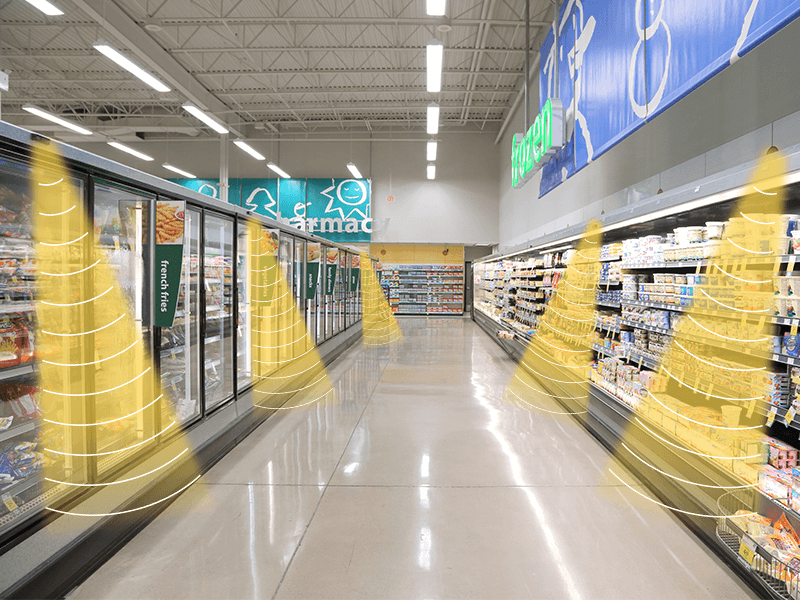 零售店安裝定向揚聲器，聲音分區，互不干擾示意圖