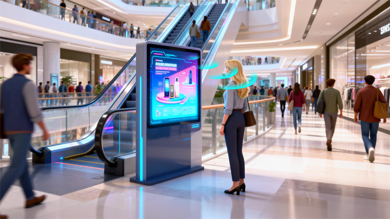 數(shù)字標牌集成清聽聲學定向聲技術(shù)，定向發(fā)聲，獨立聲場