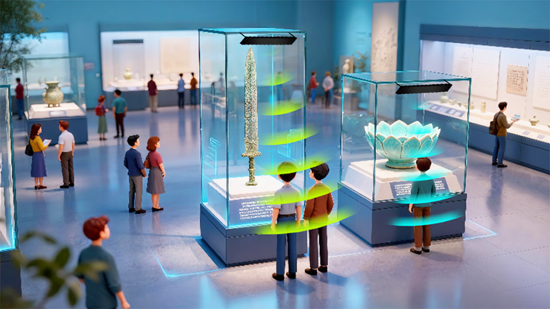 展覽館的清聽聲學定向發(fā)聲技術(shù)示意圖